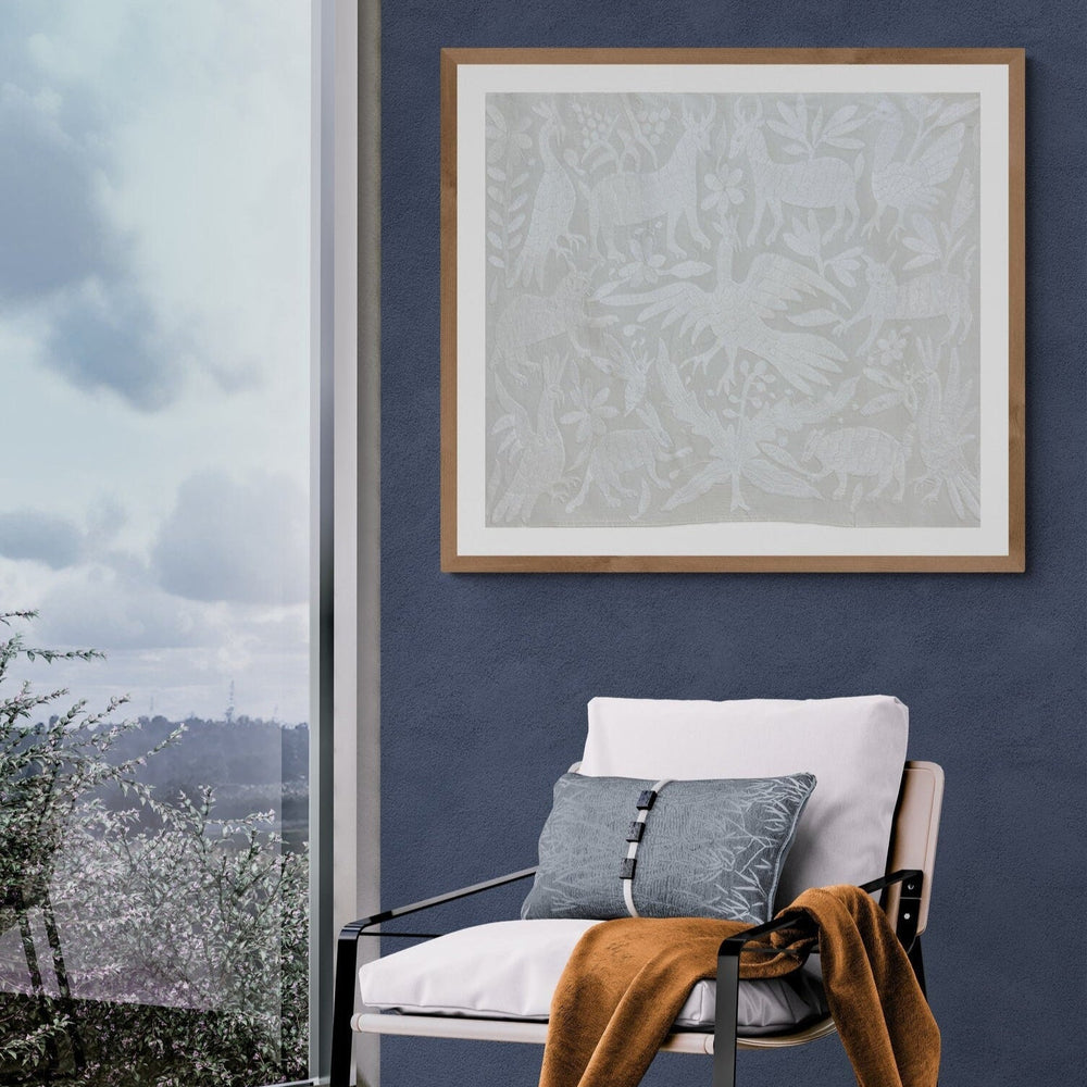 Arte Textil Otomi Bordado a Mano | Decoración Bohemia Blanca y Marfil de Tenango de Doria | Pieza de Coleccionista 