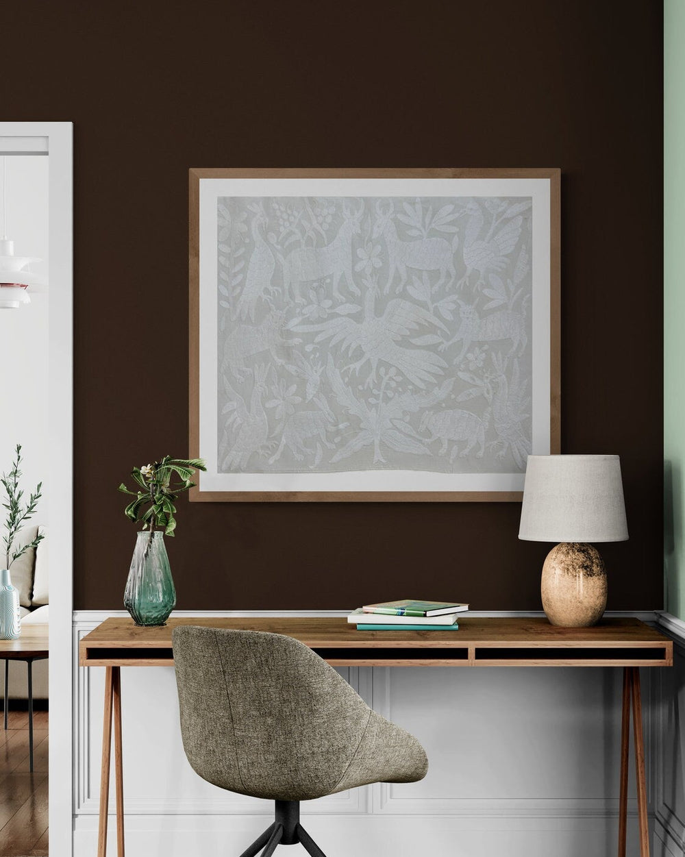 Arte Textil Otomi Bordado a Mano | Decoración Bohemia Blanca y Marfil de Tenango de Doria | Pieza de Coleccionista 