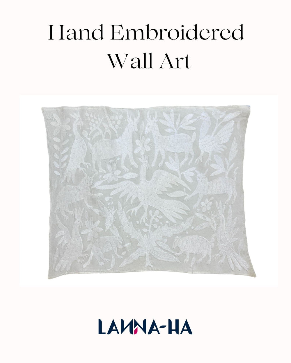Arte Textil Otomi Bordado a Mano | Decoración Bohemia Blanca y Marfil de Tenango de Doria | Pieza de Coleccionista 