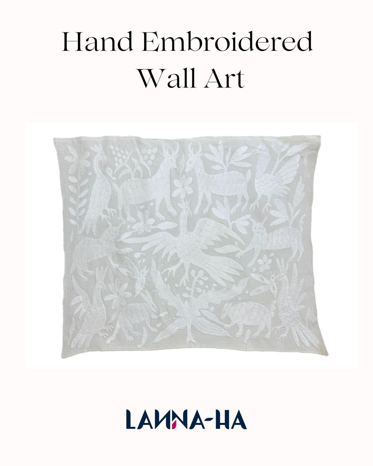 Hand-Embroidered Otomi Wall Art – White & Ivory Boho Decor 26" x 35"