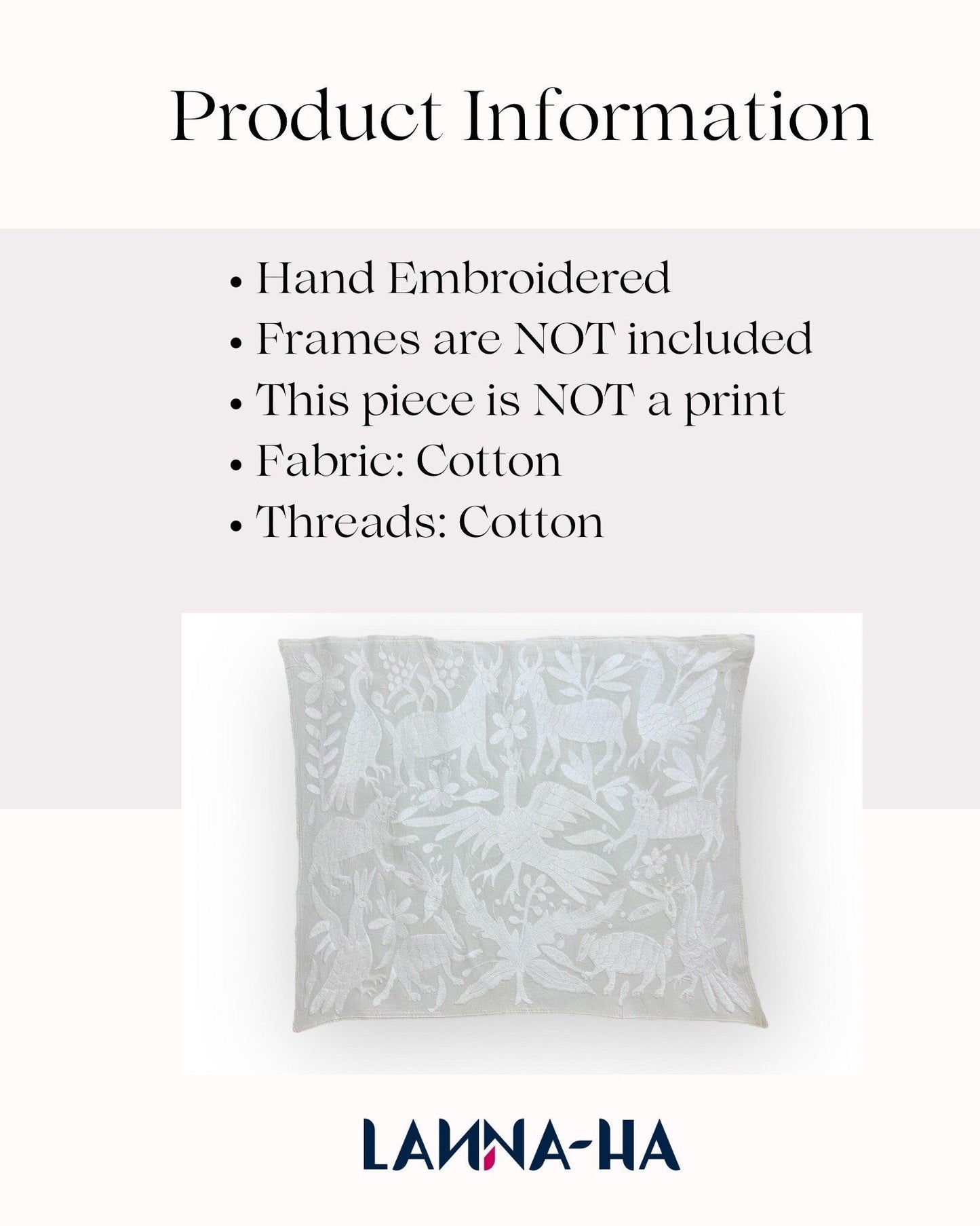 Hand-Embroidered Otomi Wall Art – White & Ivory Boho Decor 26" x 35"