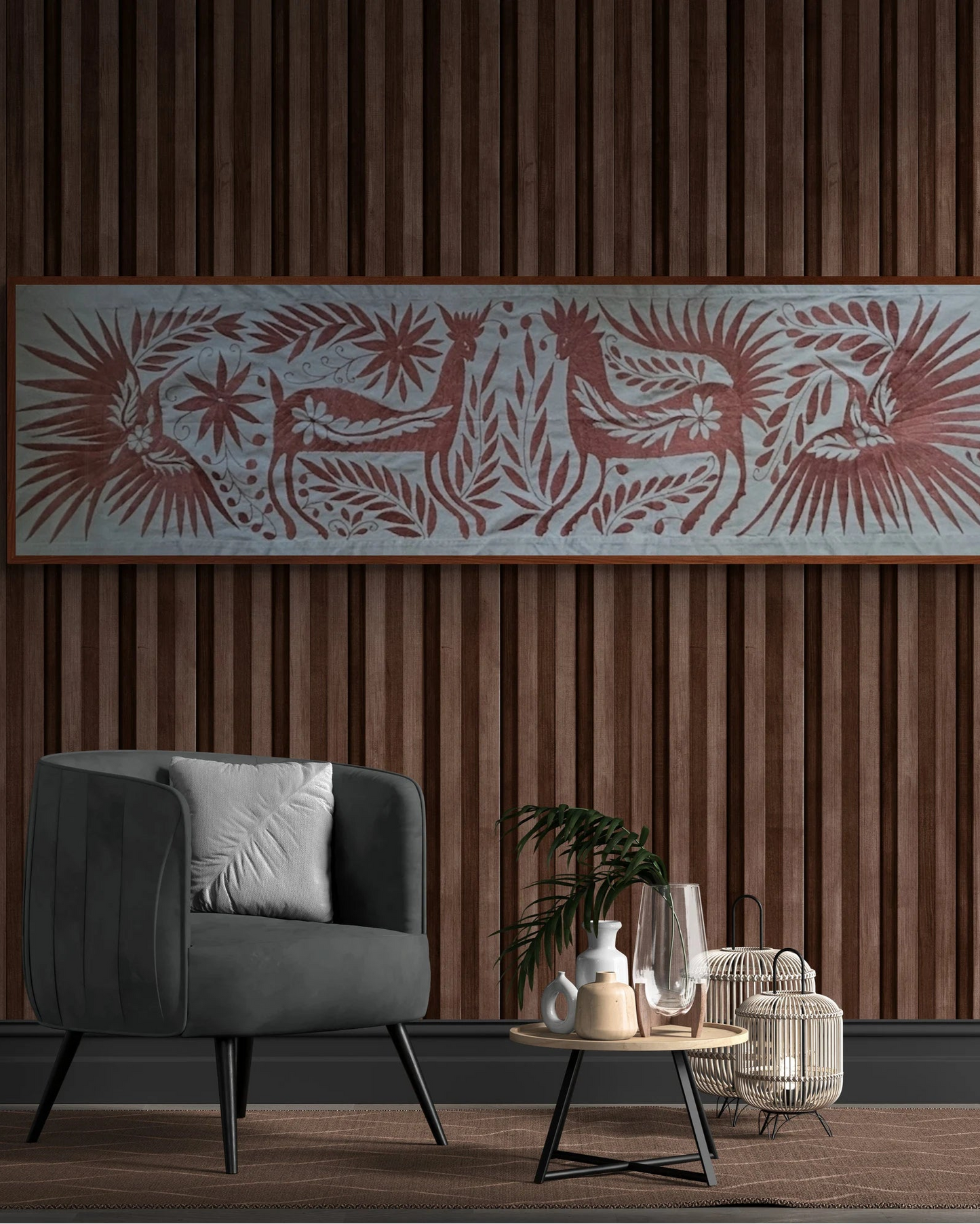Hand-Embroidered Mexican XL Runner – Brown & Greyish 25" X 94"