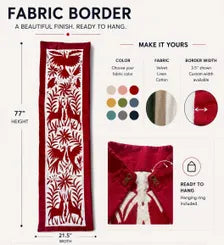 Mexican Table Runner | Large Embroidery | Framed Textiles | Otomi Table Runner | Red Temptation quiet path from Tenango de Doria