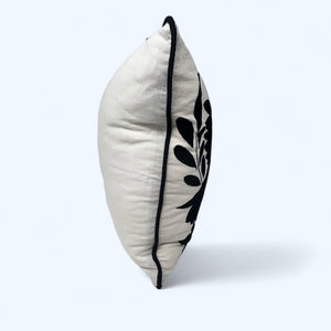 Otomí Embroidered Pillow 18"x18" – Black embroidery & Ivory cotton fabric | Handmade in Mexico
