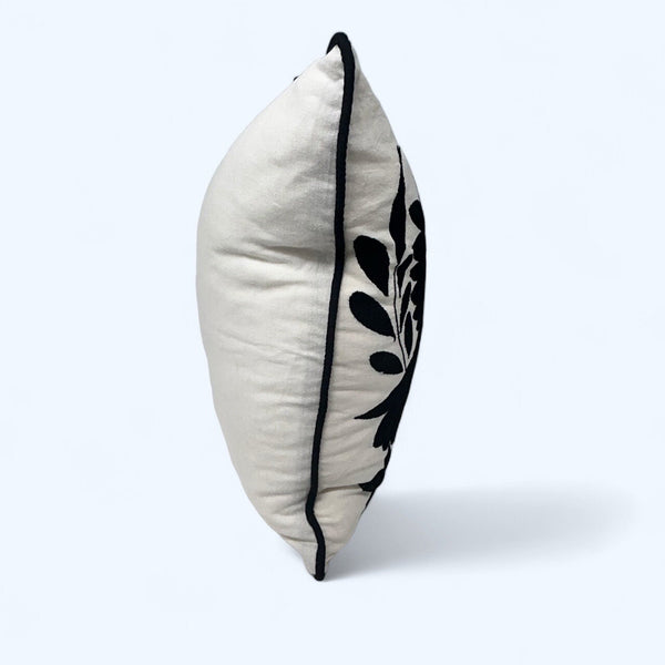 Otomí Embroidered Pillow 18"x18" – Black embroidery & Ivory cotton fabric | Handmade in Mexico