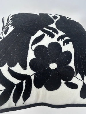 Otomí Embroidered Pillow 18"x18" – Black embroidery & Ivory cotton fabric | Handmade in Mexico