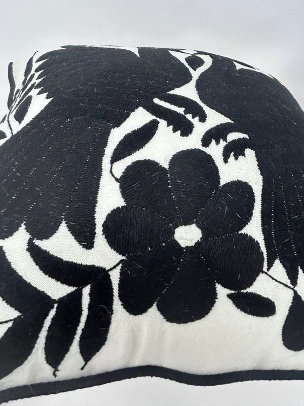 Otomí Embroidered Pillow 18"x18" – Black embroidery & Ivory cotton fabric | Handmade in Mexico