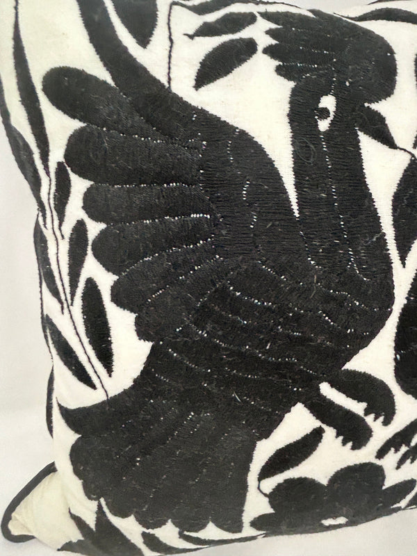 Otomí Embroidered Pillow 18"x18" – Black embroidery & Ivory cotton fabric | Handmade in Mexico