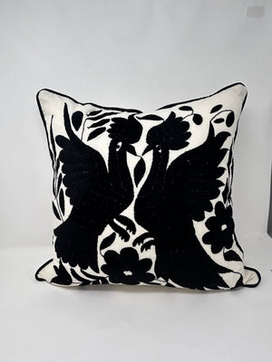 Otomí Embroidered Pillow 18"x18" – Black embroidery & Ivory cotton fabric | Handmade in Mexico