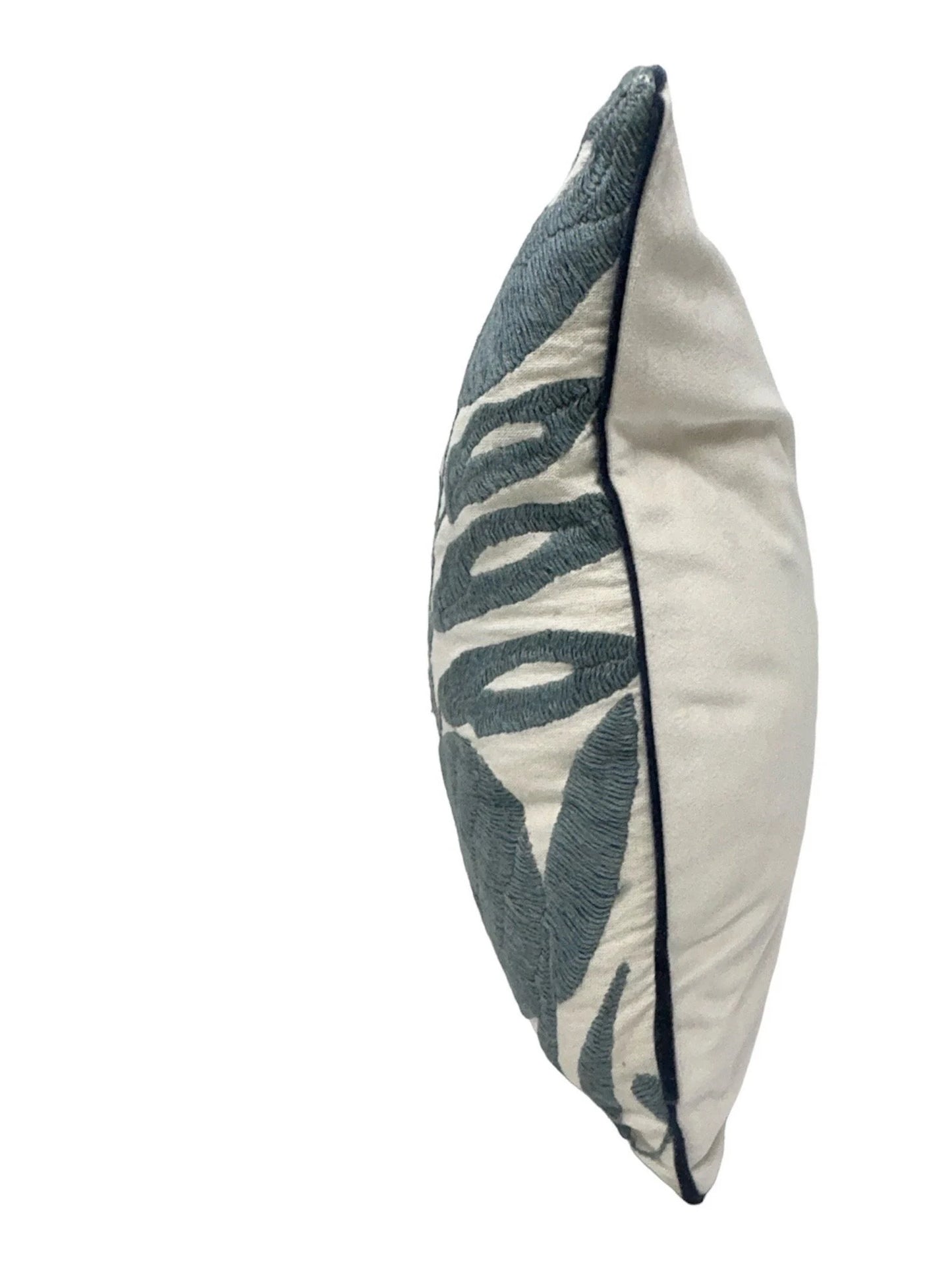 Hand Embroidered Otomí Pillow Cover | Mexican Textile Decor | Grey & ivory | 13x18”| Boho Luxury Cushion