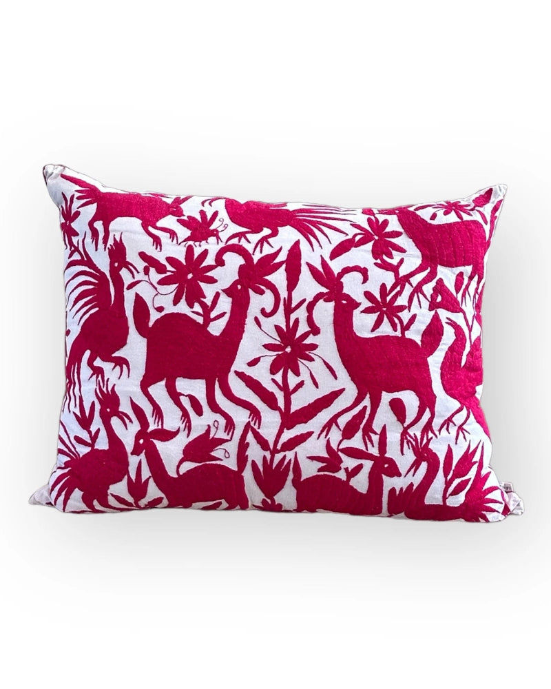 Hand-Embroidered XL Pillow Cover – Red & Ivory 24" x 36"