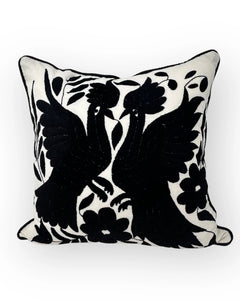 Otomí Embroidered Pillow 18"x18" – Black embroidery & Ivory cotton fabric | Handmade in Mexico