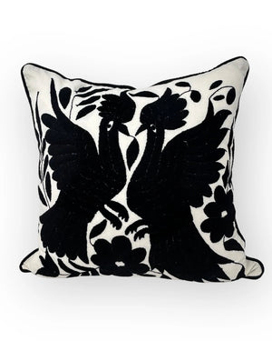 Otomí Embroidered Pillow 18"x18" – Black embroidery & Ivory cotton fabric | Handmade in Mexico