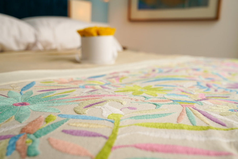 XS Otomi Table Runner | Mexican Table Runner | Otomi | Hand Embroidered | Pastel quiet path from Tenango de Doria