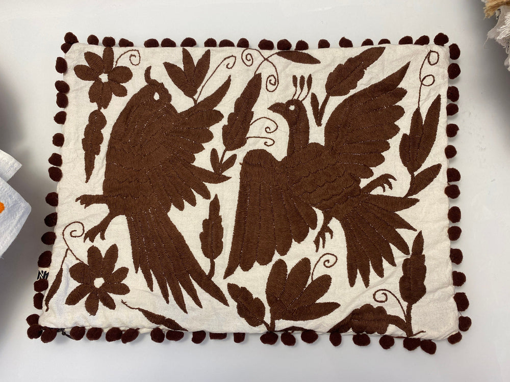 Hand Embroidered Otomi Lumbar Pillow Cover | Mexican Cushion, Insert Included | Brown Dream | Mexican Folk Art Pillow from Tenango de Doria