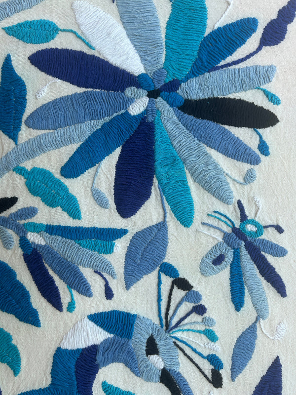 Mexican Tapestry Wall Art | Embroidered Wall Art | Otomi Embroidery Pattern | Lucky Peacock | Embroidered Wall Hanging from Tenango de Doria