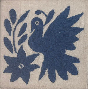 Framed Blue Otomi Emboridery | A collected textile piece for layered walls | One of a Kind | Blue Bird