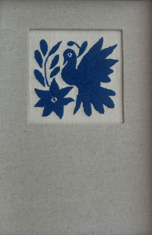 Framed Blue Otomi Emboridery | A collected textile piece for layered walls | One of a Kind | Blue Bird