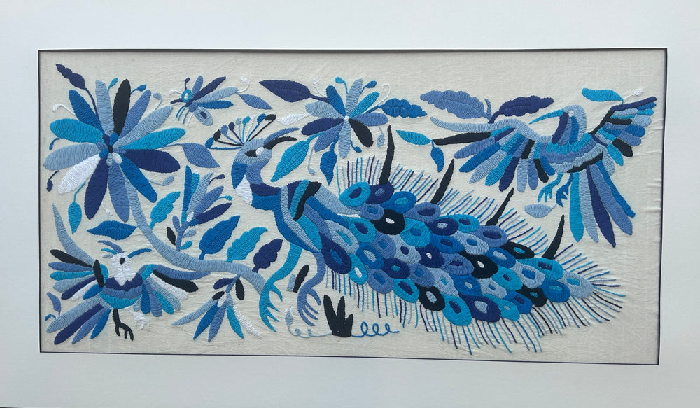 Mexican Tapestry Wall Art | Embroidered Wall Art | Otomi Embroidery Pattern | Lucky Peacock | Embroidered Wall Hanging from Tenango de Doria