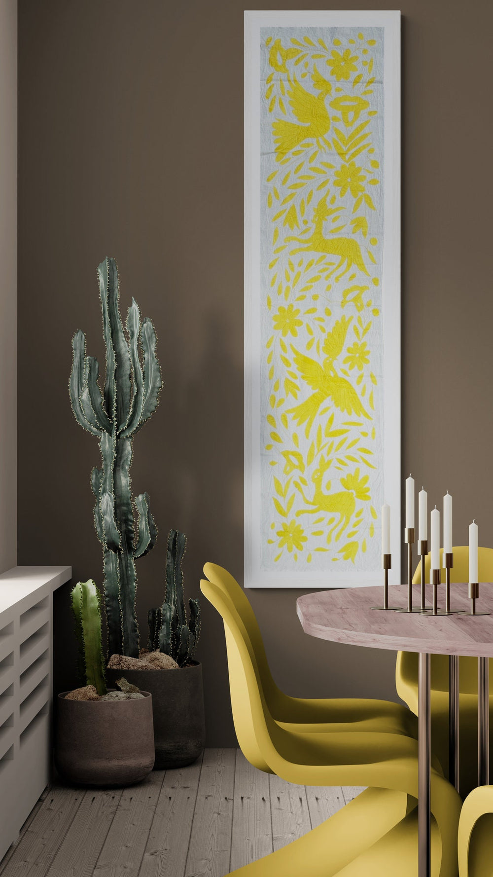 Otomi Table Runner | Mexican Table Runner | Otomi | Large Embroidery | Yellow quiet path from Tenango de Doria