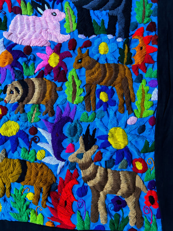 Hand Embroidered Wall Hanging | Mexican Wall Art | Framed Textiles | Black Forest | Mexican Home Decor from San Cristobal de las Casas