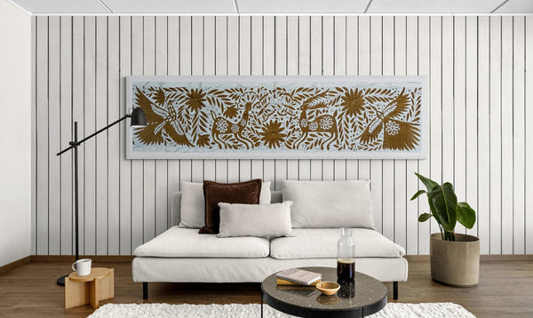 Mexican Tapestry Wall Art | Boho Embroidery | Embroidered Wall Art | Interior Design Art | Custom Embroidery Art | Otomi Ochre Garden