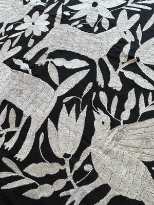 Otomi Embroidery Pattern | Boho Embroidery | Custom embroidery Art | Custom Frame | Silver Grey & Black Garden from Tenango de Doria