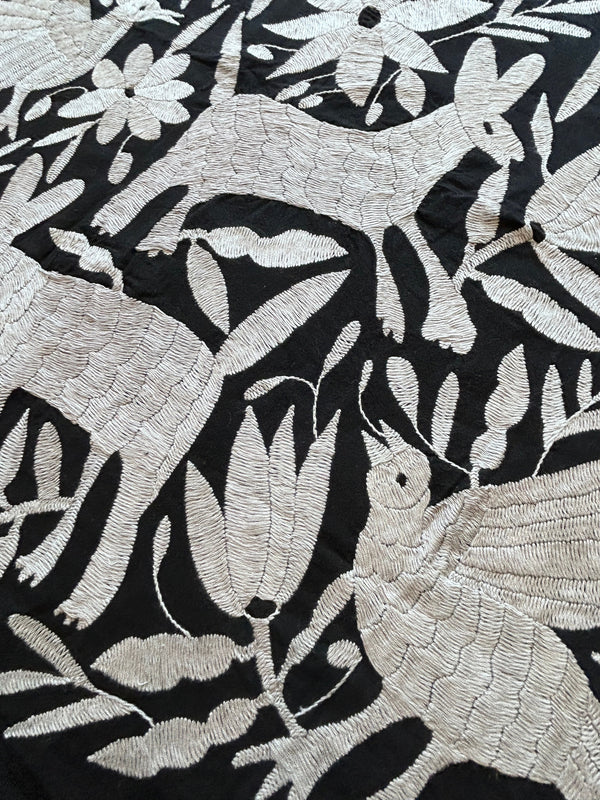Otomi Embroidery Pattern | Boho Embroidery | Custom embroidery Art | Custom Frame | Silver Grey & Black Garden from Tenango de Doria