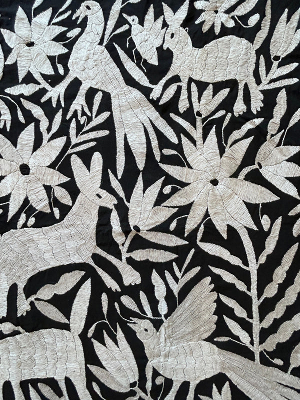Otomi Embroidery Pattern | Boho Embroidery | Custom embroidery Art | Custom Frame | Silver Grey & Black Garden from Tenango de Doria