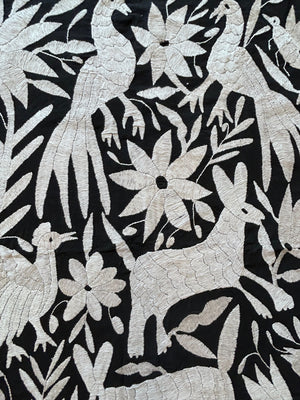 Otomi Embroidery Pattern | Boho Embroidery | Custom embroidery Art | Custom Frame | Silver Grey & Black Garden from Tenango de Doria