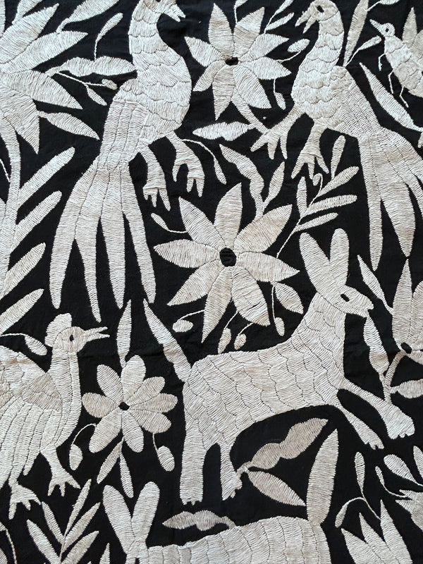 Otomi Embroidery Pattern | Boho Embroidery | Custom embroidery Art | Custom Frame | Silver Grey & Black Garden from Tenango de Doria