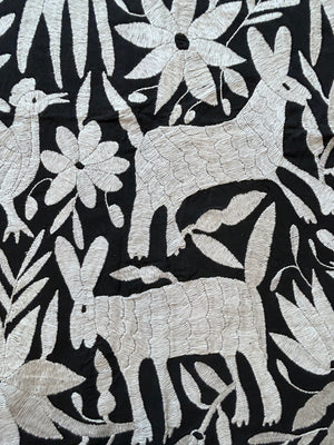 Otomi Embroidery Pattern | Boho Embroidery | Custom embroidery Art | Custom Frame | Silver Grey & Black Garden from Tenango de Doria