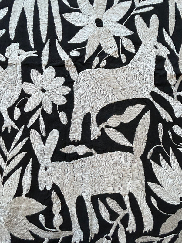 Otomi Embroidery Pattern | Boho Embroidery | Custom embroidery Art | Custom Frame | Silver Grey & Black Garden from Tenango de Doria