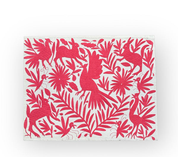 Mexican Wall Art | Otomi Embroidery Pattern | Salmon Textile | Embroidered Wall Art | Boho Embroidery from Tenango de Doria