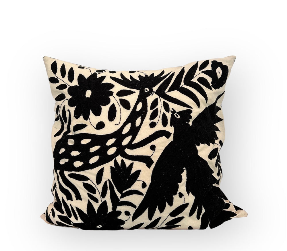 Mexican Folk Art pillow | Boho Embroidery | Otomi Black Temptation Dream | Unique accent pillow | Tenango de Doria, insert included