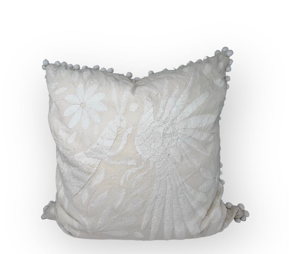 Mexican Folk Art pillow | Boho Embroidery | Large Otomi White Dream | Unique accent pillow | Tenango de Doria, insert included