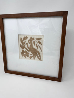 Framed Tan Otomi Emboridery | A collected textile piece for layered walls
