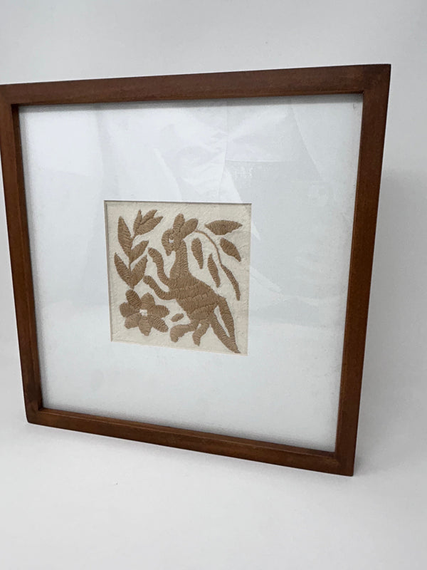 Framed Tan Otomi Emboridery | A collected textile piece for layered walls