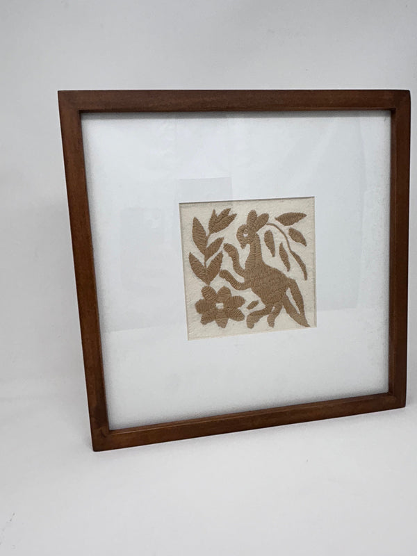 Framed Tan Otomi Emboridery | A collected textile piece for layered walls