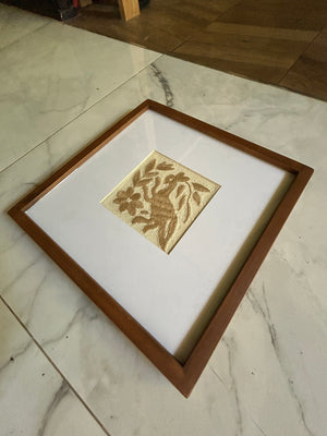 Framed Tan Otomi Emboridery | A collected textile piece for layered walls