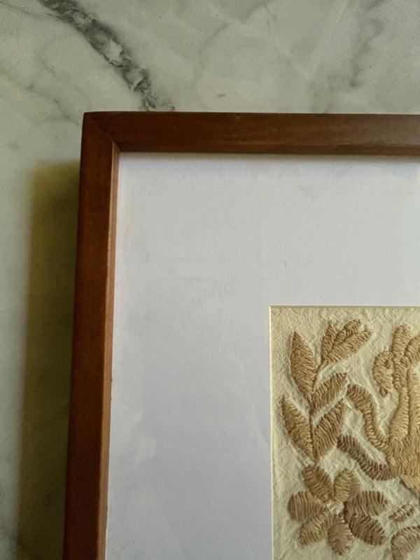 Framed Tan Otomi Emboridery | A collected textile piece for layered walls