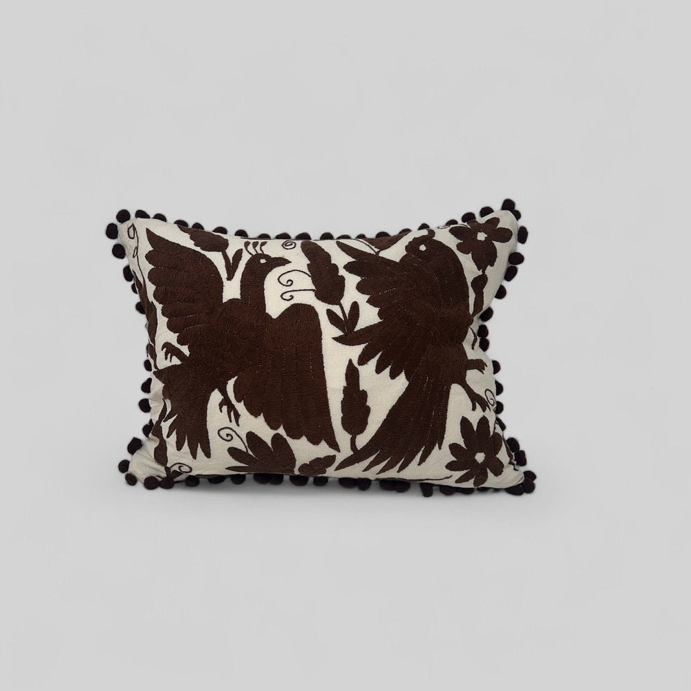 Hand Embroidered Otomi Lumbar Pillow Cover | Mexican Cushion, Insert Included | Brown Dream | Mexican Folk Art Pillow from Tenango de Doria