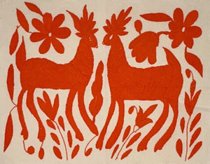 Boho Wall Art Small | Otomi Embroidery Pattern | Unique Art Gift | Custom Frame | Otomi Natalia Royal Orange from Tenango de Doria