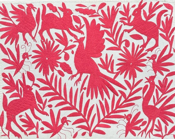 Mexican Wall Art | Otomi Embroidery Pattern | Salmon Textile | Embroidered Wall Art | Boho Embroidery from Tenango de Doria