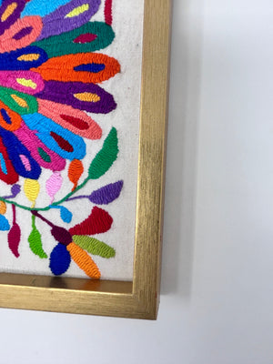 Framed Hand Embroidered Otomi Miniature | Mexican Textile Wall Art | Peacock Romance | Collector Edition | Unique Wall Decor