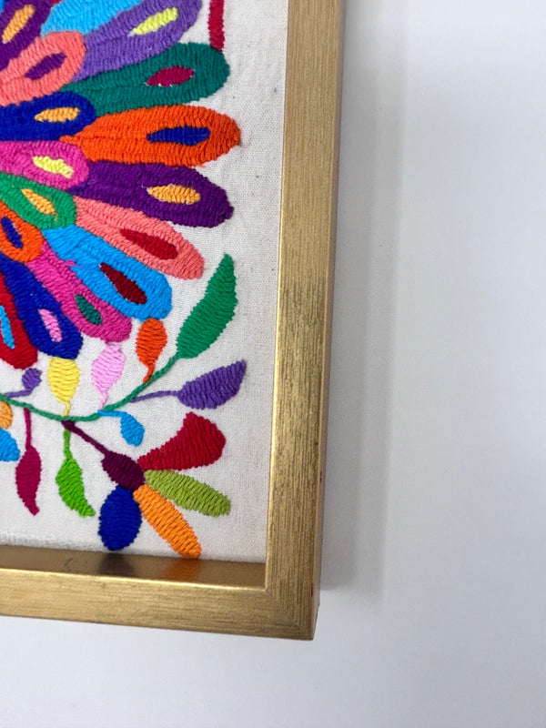 Framed Hand Embroidered Otomi Miniature | Mexican Textile Wall Art | Peacock Romance | Collector Edition | Unique Wall Decor