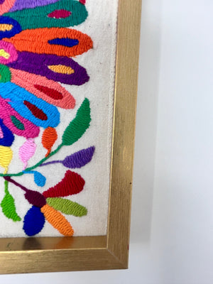 Framed Hand Embroidered Otomi Miniature | Mexican Textile Wall Art | Peacock Romance | Collector Edition | Unique Wall Decor