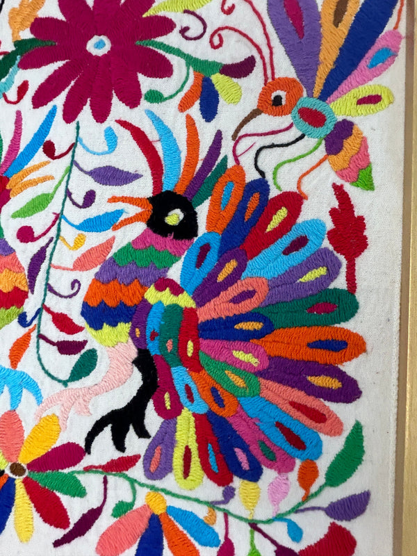 Framed Hand Embroidered Otomi Miniature | Mexican Textile Wall Art | Peacock Romance | Collector Edition | Unique Wall Decor
