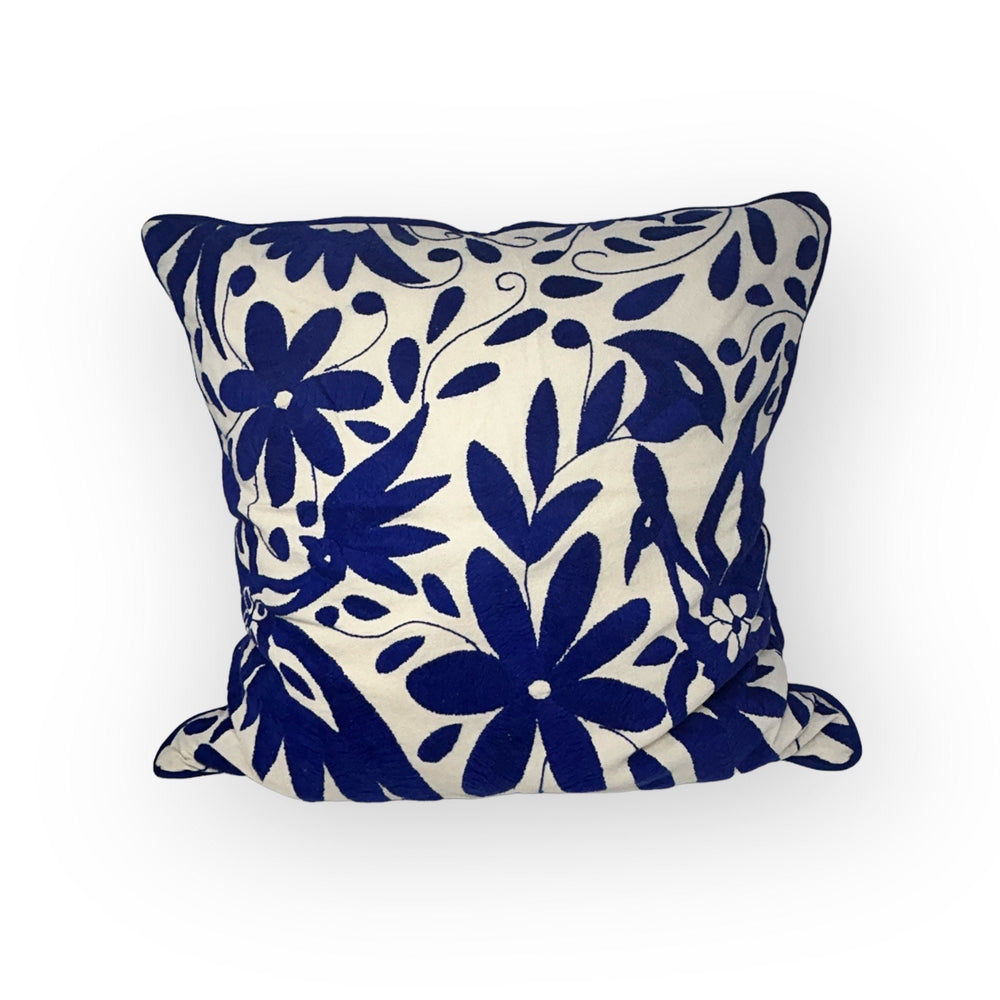 Mexican Folk Art pillow | Boho Embroidery | Otomi Royal Blue Dream | Unique accent pillow | Tenango de Doria, insert included