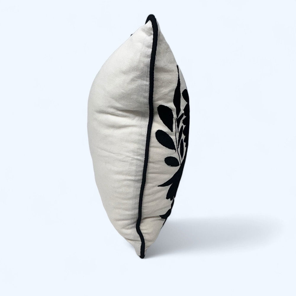 Mexican Folk Art Pillow | Medium Boho Embroidery | Unique Accent Pillow, insert included | Otomi Black & White Dream from Tenango de Doria